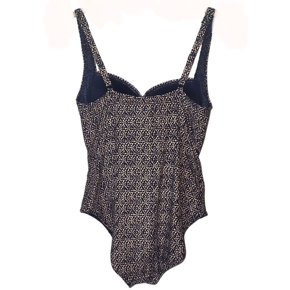 Niptuck Blue & Gold One Piece Ruched Size 8 Swim Suit - Picture 3 of 11